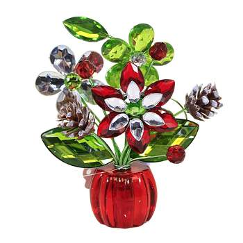 Crystal Expressions 4.0 Inch Holiday Wishes Posy Pot Pinecones Berries Poinsettia Figurines