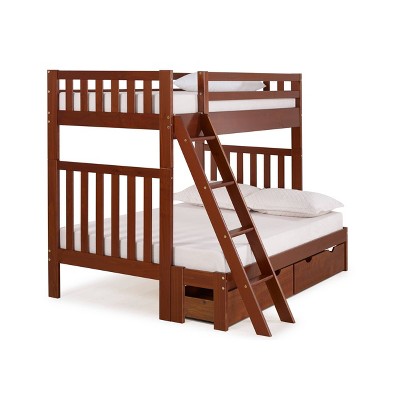 wooden bunk beds with storage