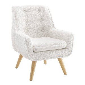 Hadden Mid-Century Modern White Shearling Upholstry and Natural Wood Leg Kids' Trellis Chair - Powell - 1 of 4