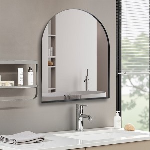 ChicFurnit Bathroom Vanity Mirrors Arched Mirror with Sturdy Metal Frame HD Reflections for Bedroom Bathroom Entryway, Black, 36"*30"*1.2" - 1 of 4