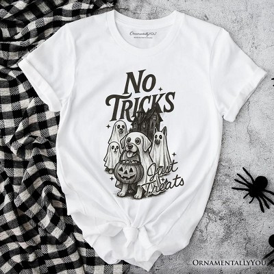 No Tricks Just Treats Dog T-Shirt, Funny Halloween Puppy Tee with Scary Vibes | OrnamentallyYou