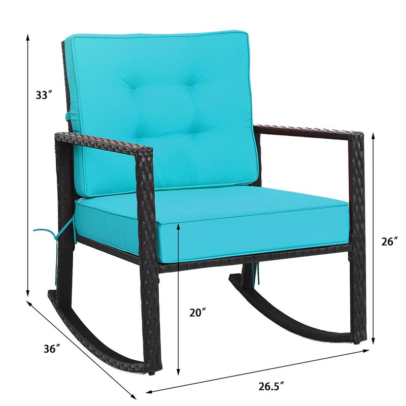 Costway Patio Rattan Rocker Chair Outdoor Glider Rocking Chair Cushion Lawn Turquoise, 3 of 11