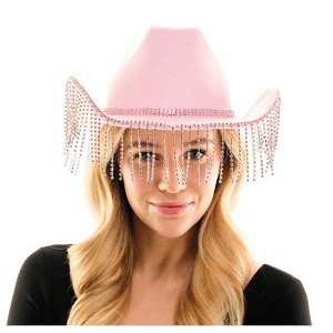Morris Costumes Pink Cowboy Hat with Rhinestone Fringe Halloween Costume Headwear - Pink One Size - 1 of 1