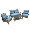 Patio 4 Piece Sectional Low Dining Conversation Sofa Set, Wicker Outdoor Sofa Set With Cushion, Patio Conversation Sets-Cuddlewood - 2 of 4