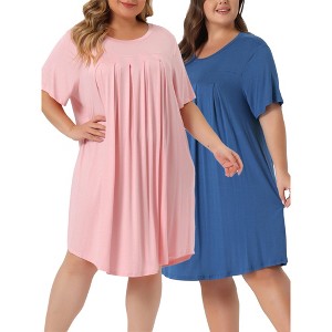 Agnes Orinda Women's Plus Size Comfort Pleated Front Short Sleeve Nightgowns - 1 of 4