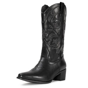 IUV Cowboy Boots For Women Pointy Toe Women's Western Boots Cowgirl Boots Brown/White/ Apricot/Black - 1 of 4