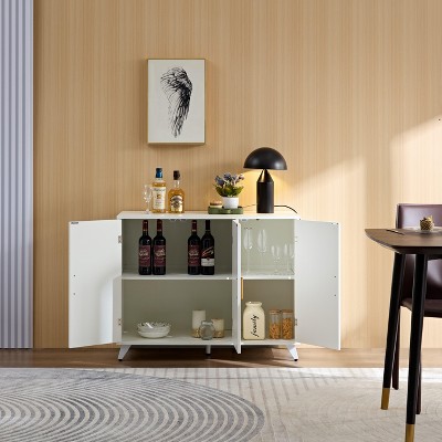 39.37"ideboard with wavy texture buffet cabinet, white accent cabinet with door, modern bookcase