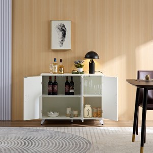 39.37"ideboard with wavy texture buffet cabinet, white accent cabinet with door, modern bookcase - 1 of 4