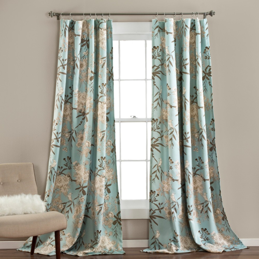 Photos - Curtains & Drapes 2pk 54"x84" Light Filtering Botanical Garden Curtain Panels Blue - Lush Dé