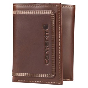 Geenric Men's Top Grain Leather Trifold, Contrasting Stitch, Brown, One Size - 1 of 4