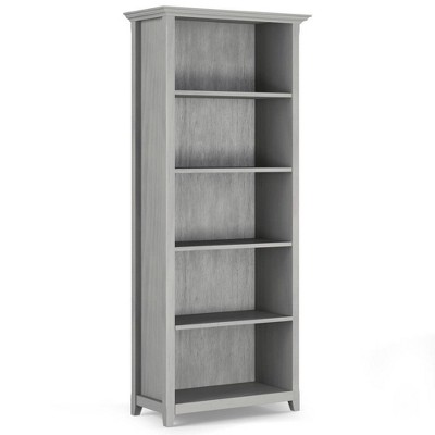 Fog Grey Solid Wood Adjustable 5-Shelf Bookcase
