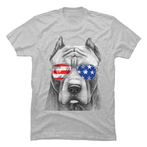 Men's Design By Humans American Pitbull With Sunglasses By T-Shirt - 1 of 2