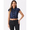 INSPIRE CHIC Women's Summer Denim Button Down Short Sleeve Cropped Jean Jackets - 3 of 4