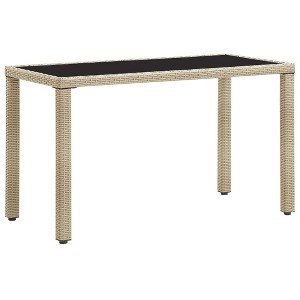 vidaXL Outdoor Dining Table Beige PE rattan and steel with tempered glass - 1 of 4
