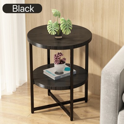 Syemin End Tables Small Round Side Table, 2 Tiers Farmhouse End Table, Accent Tables for Small Spaces, Night Stands, Black, 15.74"*15.74"*18.5"