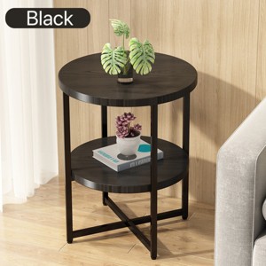Syemin End Tables Small Round Side Table, 2 Tiers Farmhouse End Table, Accent Tables for Small Spaces, Night Stands, Black, 15.74"*15.74"*18.5" - 1 of 4