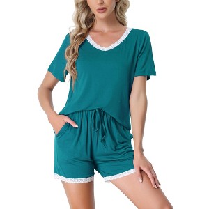 cheibear Women's Soft Shorts Sleeve Nightwear with Pockets Pajama Set 2 Pcs - 1 of 4