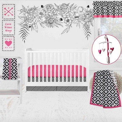 Bacati - Love  Black Fuschia 10 pc Crib Bedding Set with 2 Crib Fitted Sheets