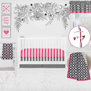 Bacati - Love  Black Fuschia 10 pc Crib Bedding Set with 2 Crib Fitted Sheets - 1 of 4