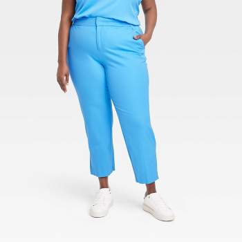 Women's Mid-Rise Slim Straight Fit Side Split Trousers - A New Day™ Blue