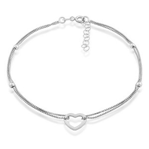 Bella Silver Sterling Silver, Double Strand Open Heart Anklet - Silver - 9+1 Inch - 1 of 2