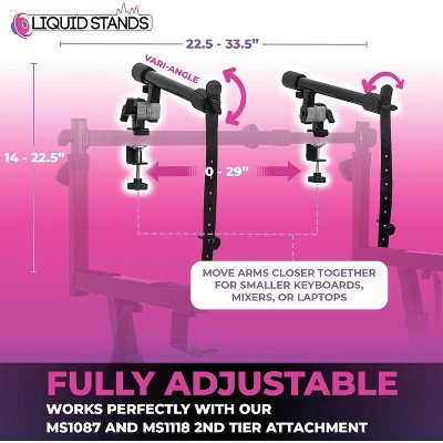 Adjustable Black Steel 2-Tier Keyboard Stand Attachment with Safety Straps