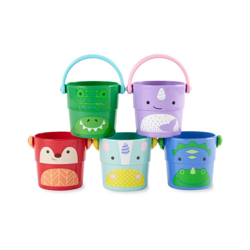 Skip Hop Zoo Stack & Pour Buckets Bath Toys - 5pc - New Characters