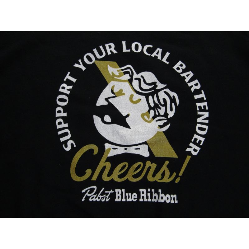 Pabst Blue Ribbon Support Your Local Bartender World Logo Men's Black Long-Sleeve Sweatshirt, 2 of 3