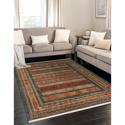 Blue and Red Rectangular 9' x 12' Synthetic Area Rug