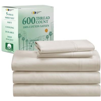 5-Star Luxury Sheet Set | 600 Thread Count 100% Cotton Sateen | Soft & Crisp Bed Sheets with Deep Pockets by California Design Den