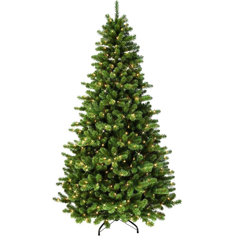 7.5ft Puleo Pre-Lit Full Vermont Spruce Christmas Tree with Sure Lit Pole 550 Clear Incandescent Lights, 1 of 4