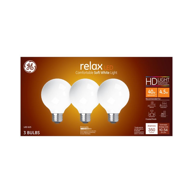 GE 3pk 4.5W 40W Equivalent Relax LED HD Globe Light Bulbs Soft White, 1 of 4