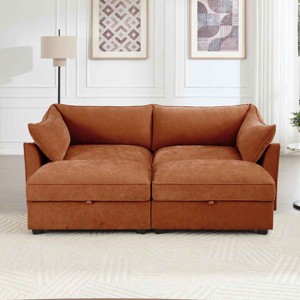 2-Seater Sectional Sofa with 2 Movable Footstools, Sofa with Pull-Out Storage Drawers, Upholstered Chenille Sofa with Cushion-Coolbibila - 1 of 4