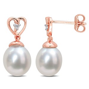 EVERLY JEWELRY | Rose Plated Sterling Silver 8 - 9 MM South Sea Cultured Pearl and White Topaz Drop Earrings - 1 of 4
