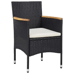 vidaXL 2 pcs Modern Patio Dining Chairs in Durable Black Poly Rattan with Acacia Wood Armrests and Removable, Washable Cushion Covers - 1 of 4
