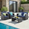 4-Piece Outdoor Patio Set PE Rattan Sectional Sofa with Tempered Glass Coffee Table & Cushions, Blue Wicker Furniture - 2 of 4