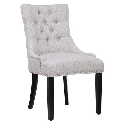 Light Gray Linen Upholstered Tufted Side Chair with Rubberwood Legs