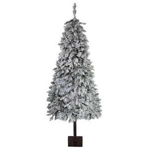 7ft Christmas Decorations Snow-Flocked Artificial Christmas Tree Realistic PE Spruce with Dense Branch Tips, Premium Pre-Lit Tree - 1 of 4