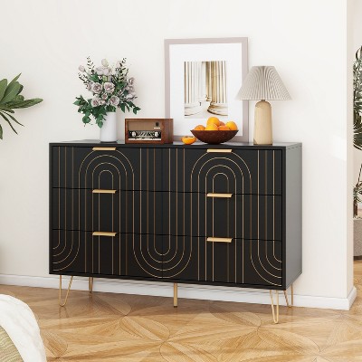 NicBex Modern 6 Drawer Dresser,Wide Dresser Drawer Organizers with Carving Design for Bedroom,Living Room,Hallway