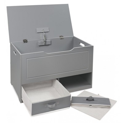 Gray MDF Toy and Storage Box with Two Fabric Baskets