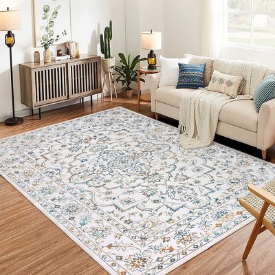 Garvee Machine Washable Area Rug, Ultra-Thin Large Floral Print Rugs, Stain Resistant -Non Slip Backing Carpet
