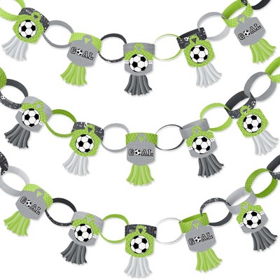 Big Dot of Happiness Goaaal - Soccer - 90 Chain Links & 30 Paper Tassels Decoration Kit - Baby Shower or Birthday Party Paper Chains Garland - 21 feet