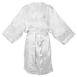 Monogram Bridesmaid L/XL Satin Robe - A, Size: LXL - A, White