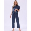 INSPIRE CHIC Womens Satin  Loungewear Silky Button Down Short Sleeve Lapel Collar Pajama Sets - 3 of 4