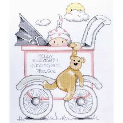 Tobin Counted Cross Stitch Kit 13"X15"-Baby Buggy Girl Birth Record (14 Count)