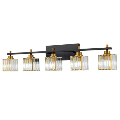 LLHZSY 3/4/5-Lights Modern Dimmable Glam Crystal Black Gold Bathroom Vanity Lights