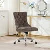 Gulches Gray Chenille Tufted Button Chrome Base Adjustable Swivel Office Chair Set of 1 Triple Elastic Cushion Wide Seat Modern Desk Chair - 2 of 4