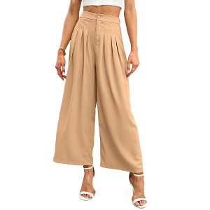 Women's Wide Leg Dress Pants High Elastic Waisted in The Back Business Work Trousers Long Straight Suit Pants - Khaki, 2XL - 1 of 4