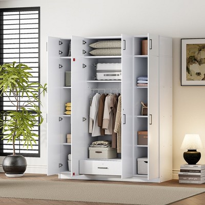 81.10Inch,3-Door Mirror Wardrobe with 2 Drawers and Top Cabinet,Gray