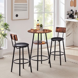 SKRAN Set of 3 Pub Table and Chairs Set, Round Counter Height Table and PU Bar Stools w/Storage Shelf for Breakfast Nook Small Bistro - 1 of 4
